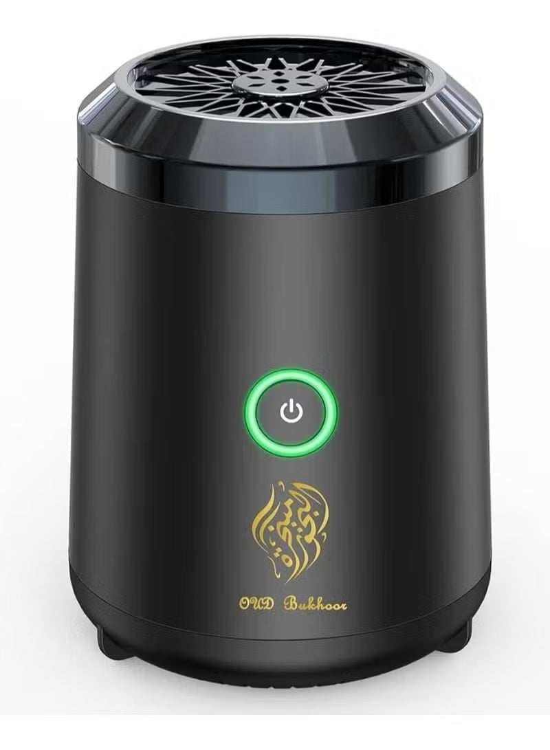 عود بخور مبخرة بخور للسيارة قابلة للشحن USB Type-C – موزع روائح عود وبخور – غطاء حديد – لون أسود أنيق - Image 1